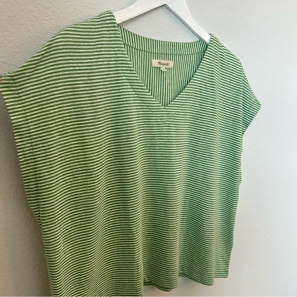 ☀️ MADEWELL Green Striped Relaxed V-Neck Tee - Picture 2 of 13